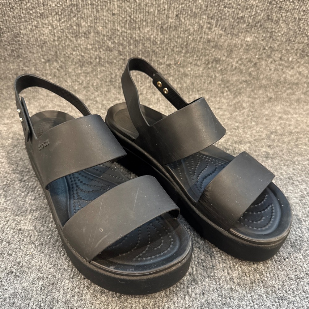 Crocs Brooklyn Low Wedge Sandal Black Platform Strappy Womens 10 206453-060